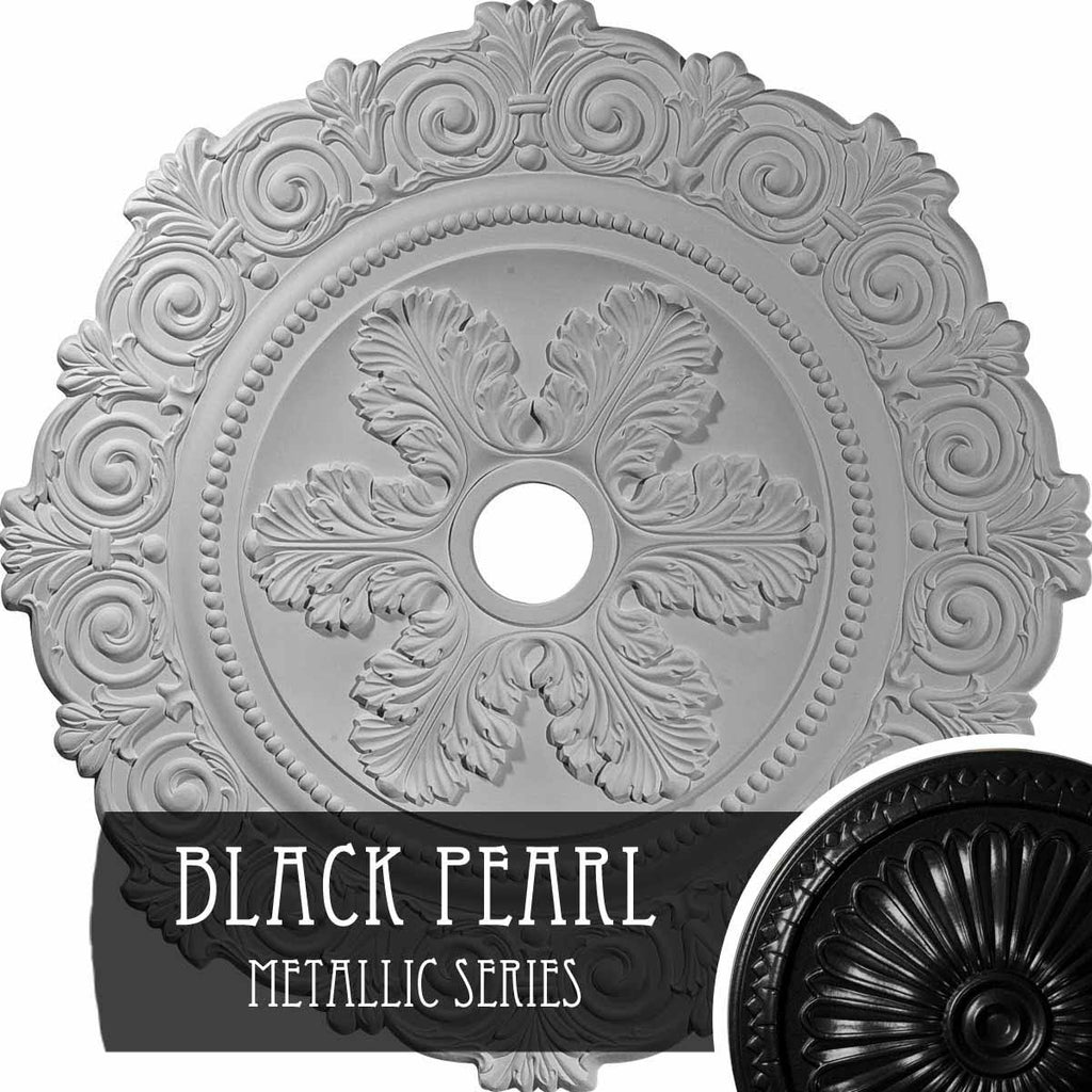 Hand-Painted Black Pearl Scroll Medallion N827