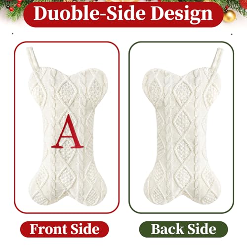 White Large Knit Dog Christmas Stocking with Initials P633041