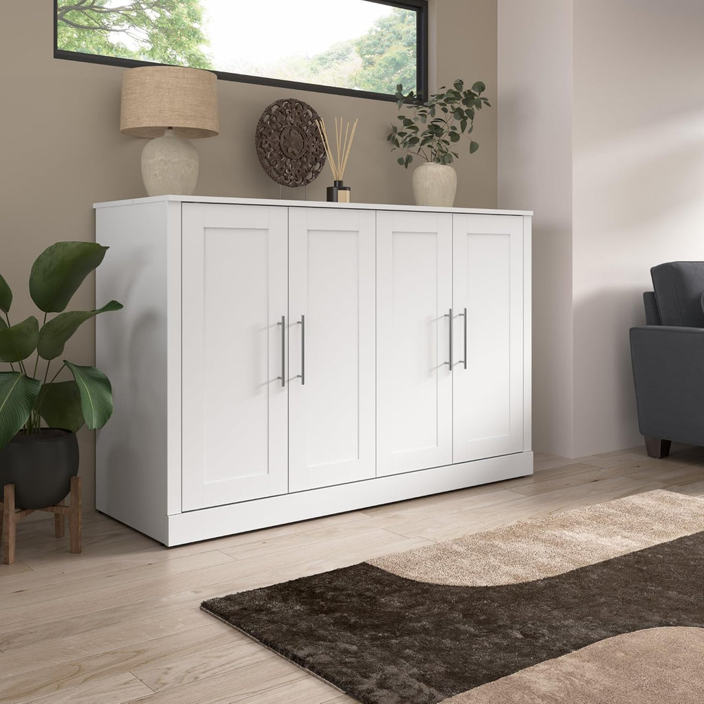 White Full Murphy Cabinet Bed with Mattress A487905