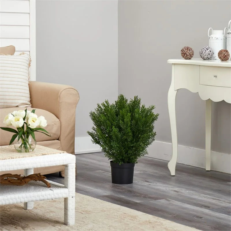 2'H Artificial Cedar Bush With Pot, Green/Black Q892