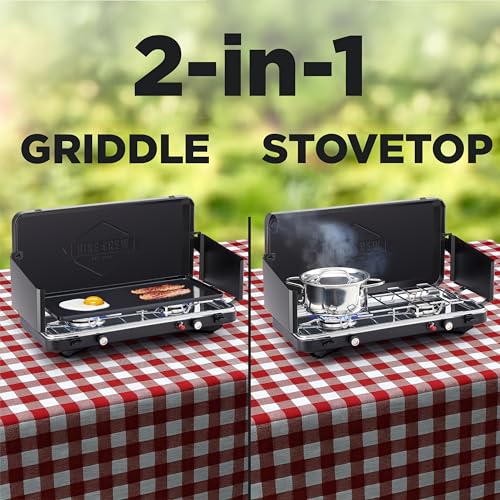 2-in-1 Gas Camping Stove and Griddle with Foldable Legs F179986
