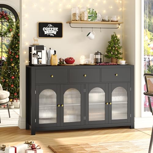 Black 55.1" Wood Buffet Cabinet with 3 Drawers and 4 Doors H700