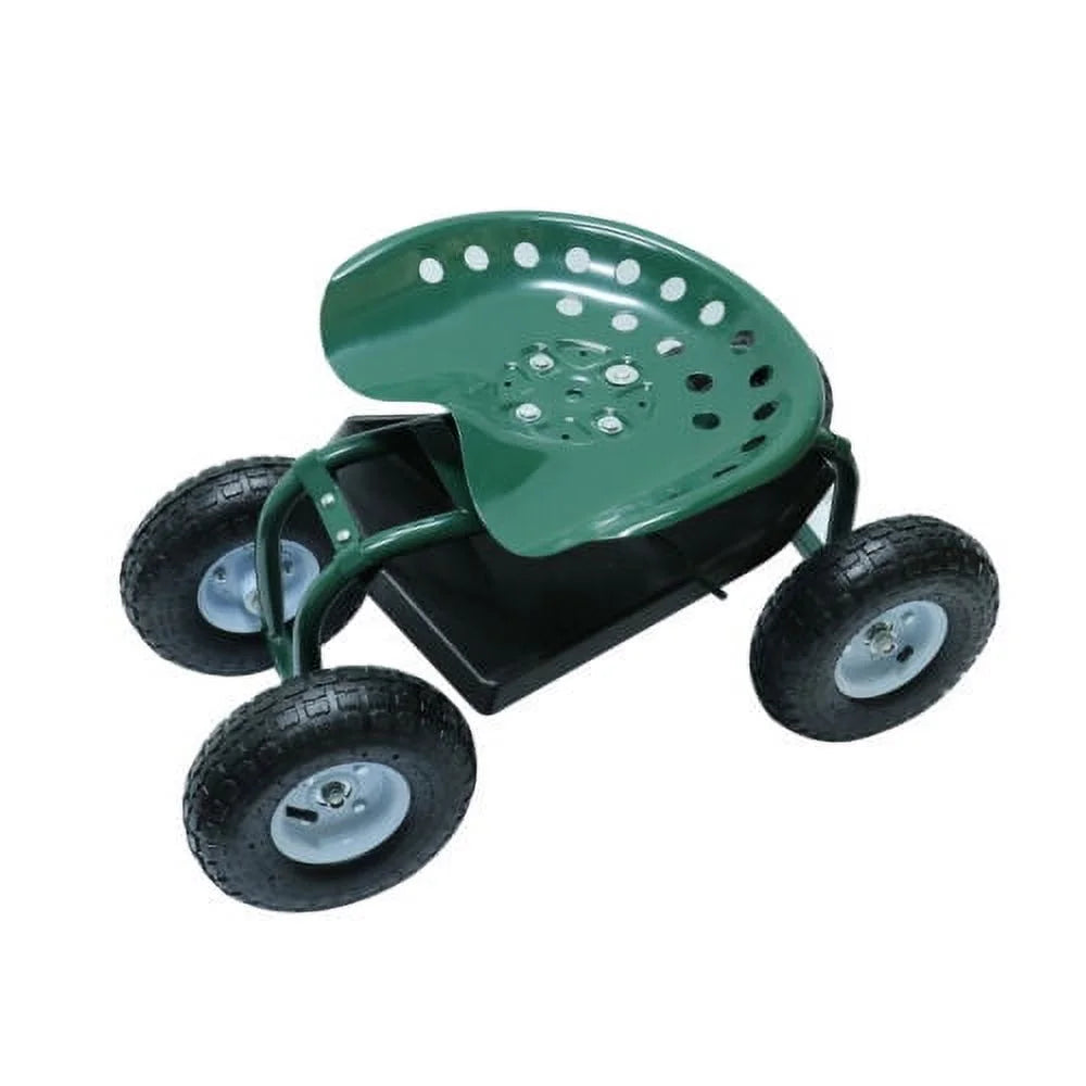 Green Metal Rolling Garden Seat Cart with 4 Wheels J287