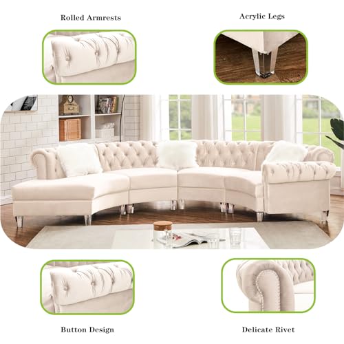 Cream Velvet Semi Circular Sofa Sectional M815116