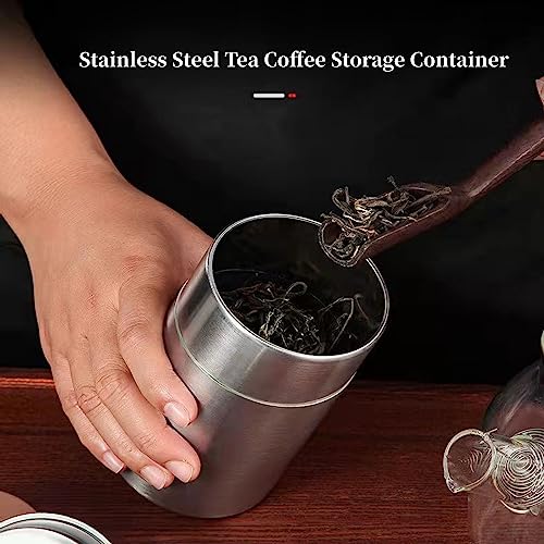 Stainless Steel Tea Canister with Airtight Double Lids (550ml) I479