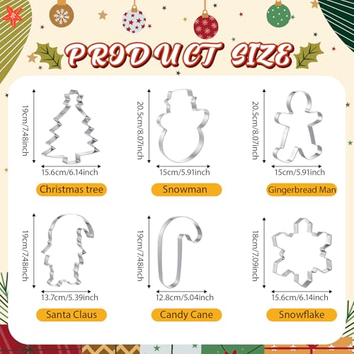 6 Pcs Large Stainless Steel Christmas Cookie Cutters N44972