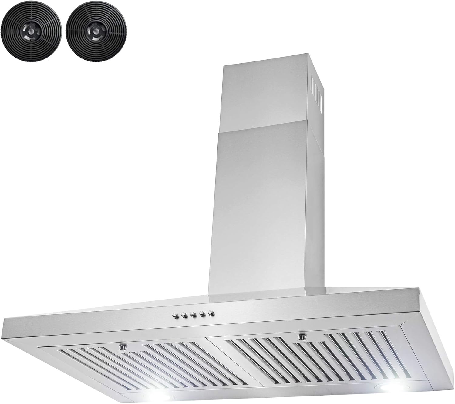 30" Wall Mount Range Hood in Stainless Steel with LEDs, Push Control and Carbon Filters M238