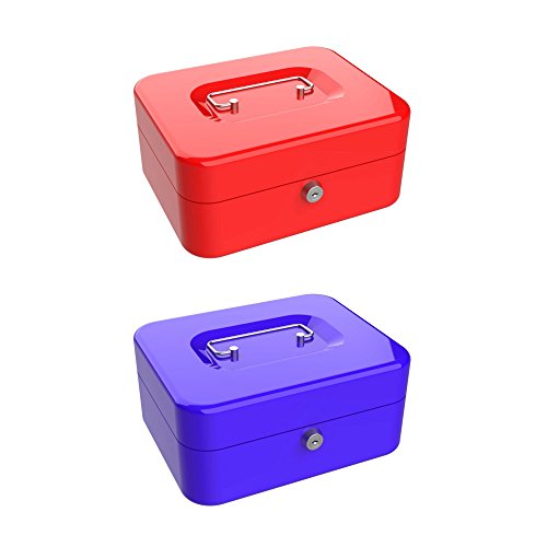 Blue 8-Inch Key Lock Cash Box with Coin Tray R783290