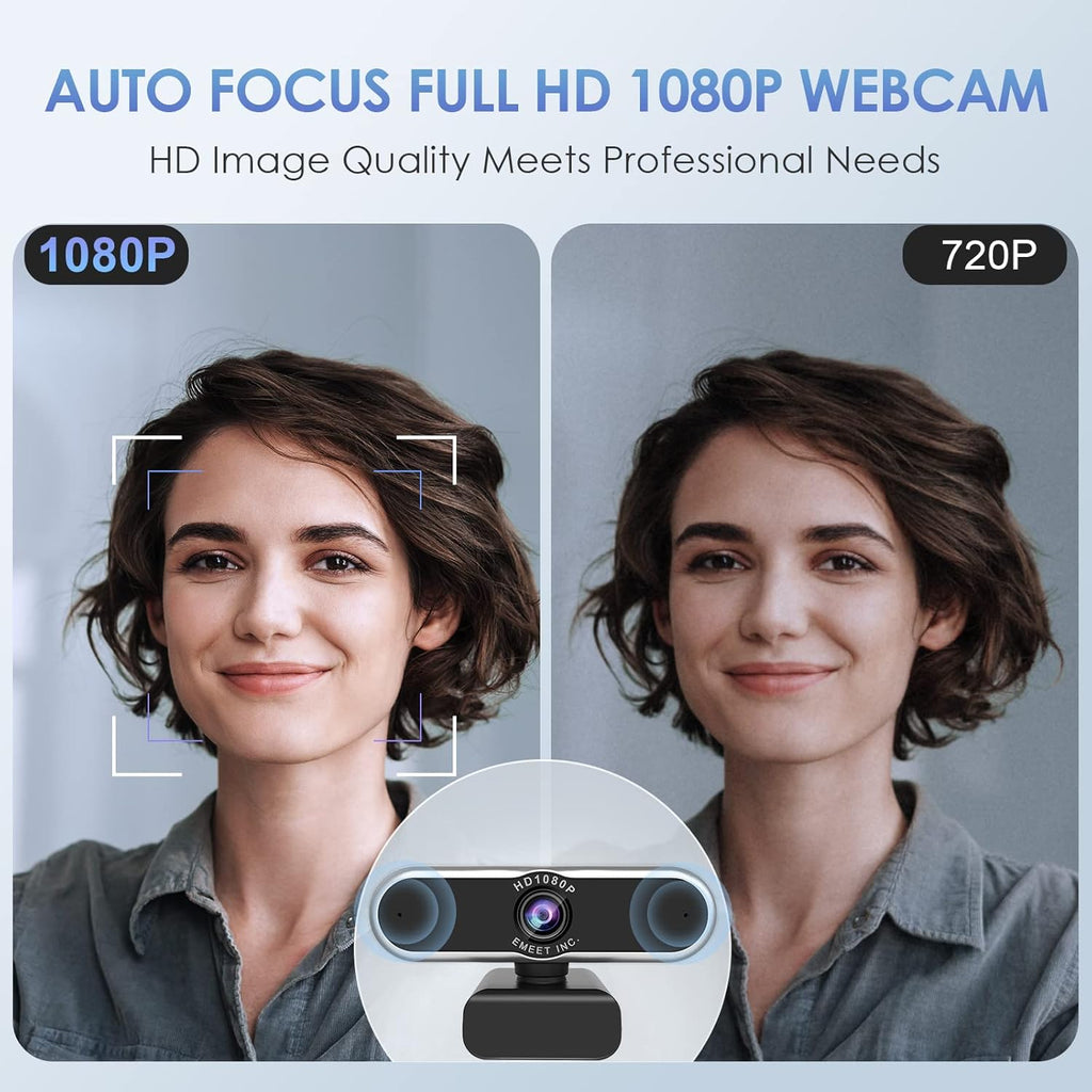 1080P Auto Focus Webcam with Microphone, Privacy Cover, 96° Ultra Wide Angle, Pack of 2 M698