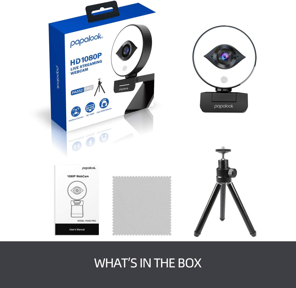 1080P Webcam with Ring Light and Tripod, Stereo Microphone K36729
