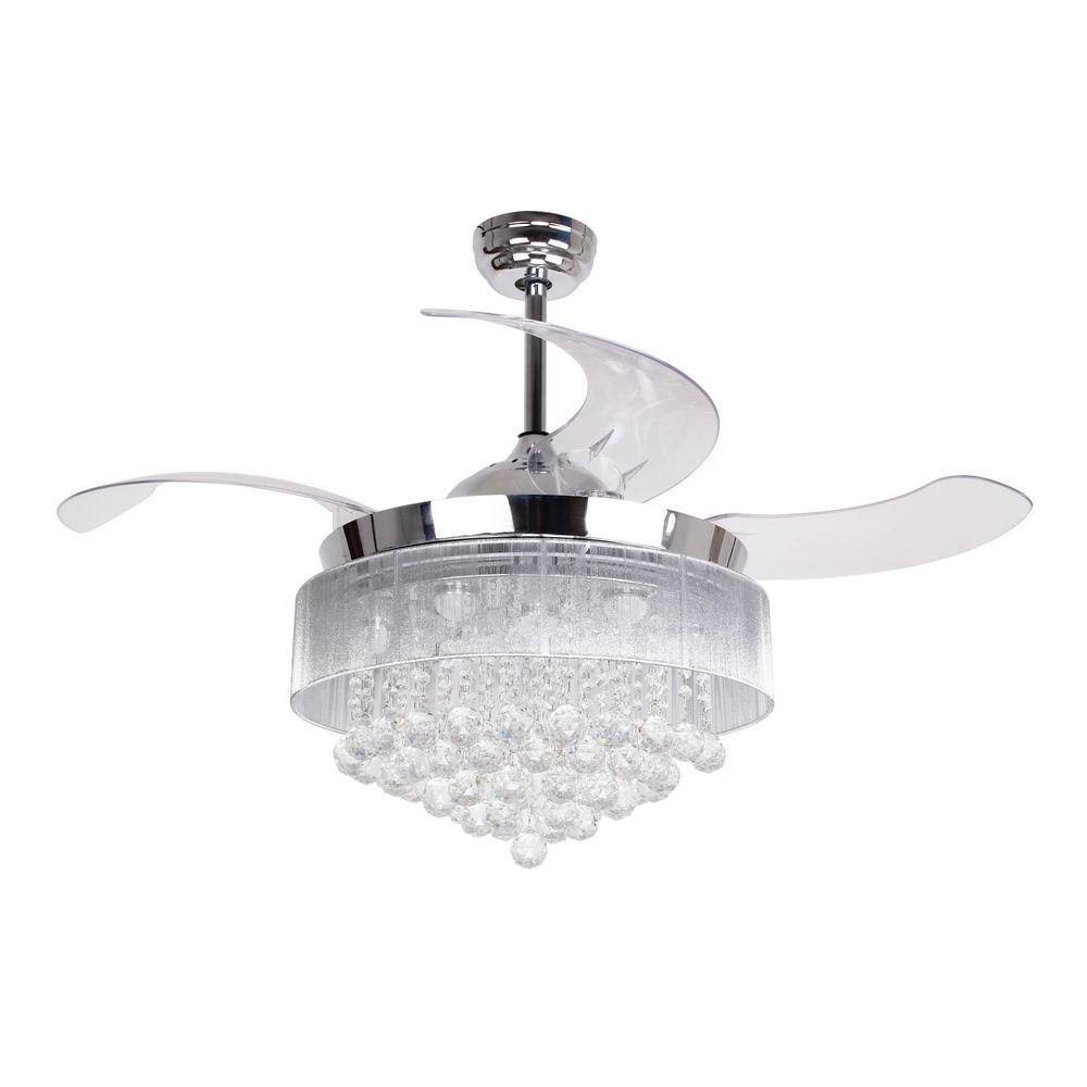 Crystal LED Chrome Retractable Blades Ceiling Fan with Light Kit and Remote Control L287935