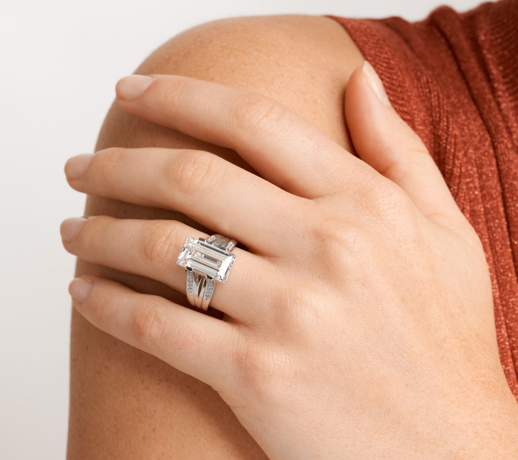 Cubic Zirconia Cathedral Engagement Ring in Rhodium Plated Sterling Silver M648456