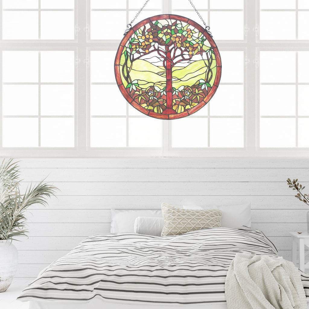Tree of Life Stained Glass Window Panel in Green P368460