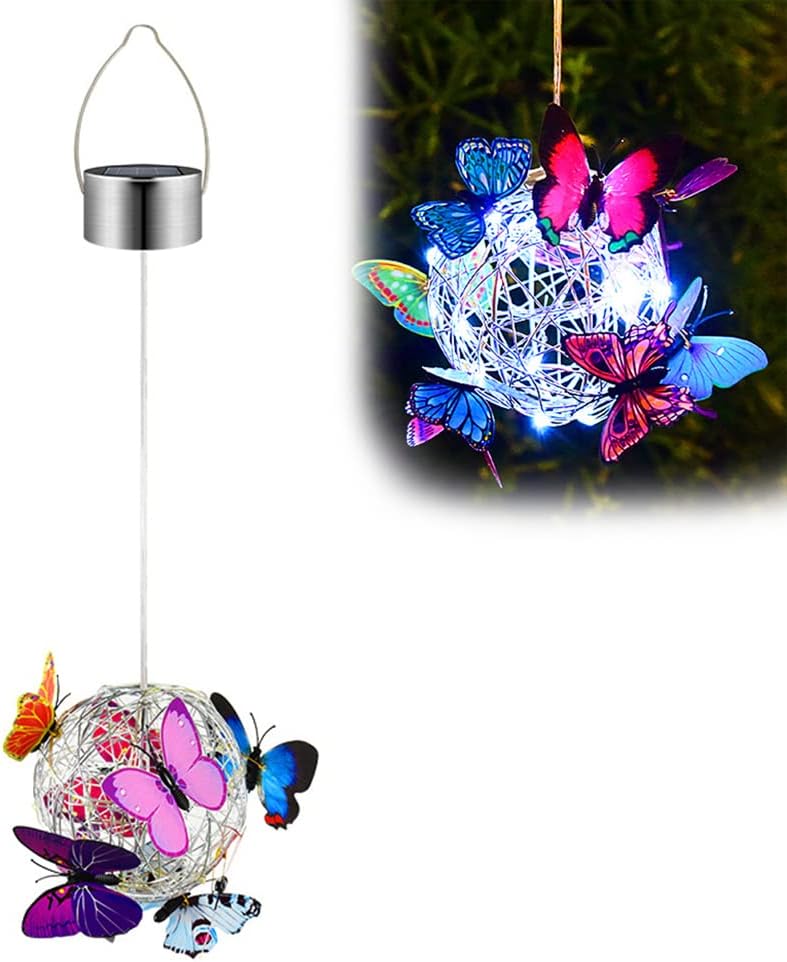Solar Lighted Hanging Mesh Orb with LED Butterfly Light R861