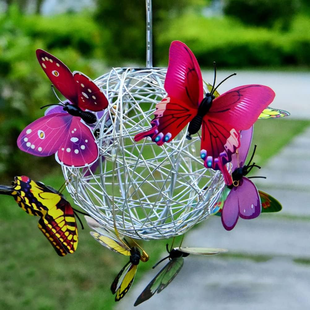 Solar Lighted Hanging Mesh Orb with LED Butterfly Light R861