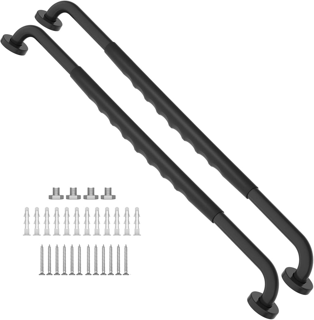 2 Pack 24 Inch Black Stainless Steel Bath Grab Bar with Anti Slip Rubber Grip D31600