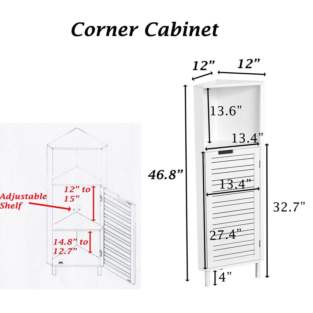 White Louver Door Bathroom Corner Cabinet F496
