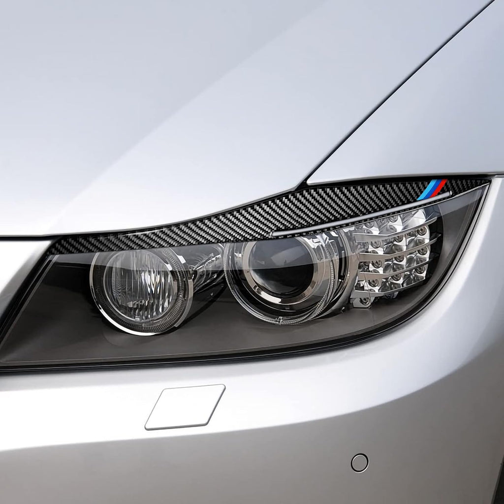 Carbon Fiber Headlights Eyebrows Sticker Decals Trim Cover for BMW E90 D4073