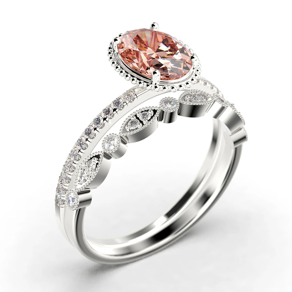 2.00 Carat Oval Cut Morganite And Diamond Moissanite Engagement Ring in 10k Solid White Gold Z837106