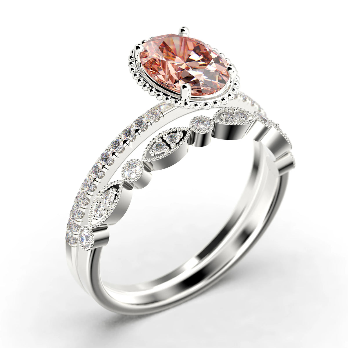 2.00 Carat Oval Cut Morganite And Diamond Moissanite Engagement Ring in 10k Solid White Gold Z837106