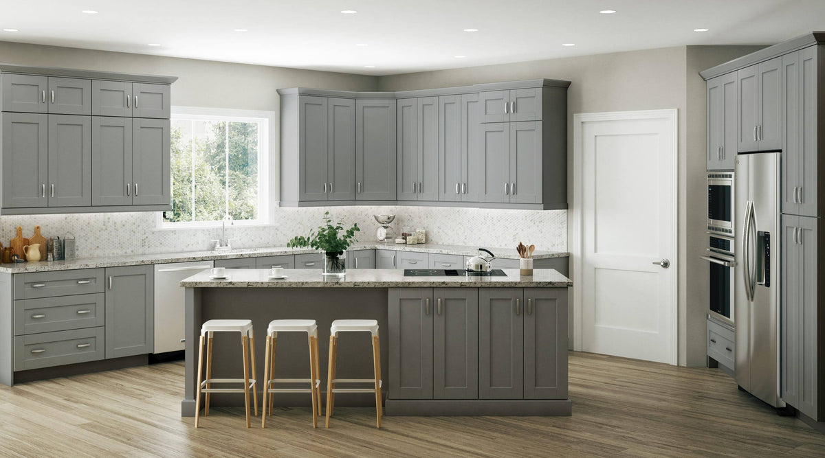 Veiled Gray Shaker Assembled Plywood 36 in. x 34.5 in. x 24 in. Base Drawer Kitchen Cabinet O7684