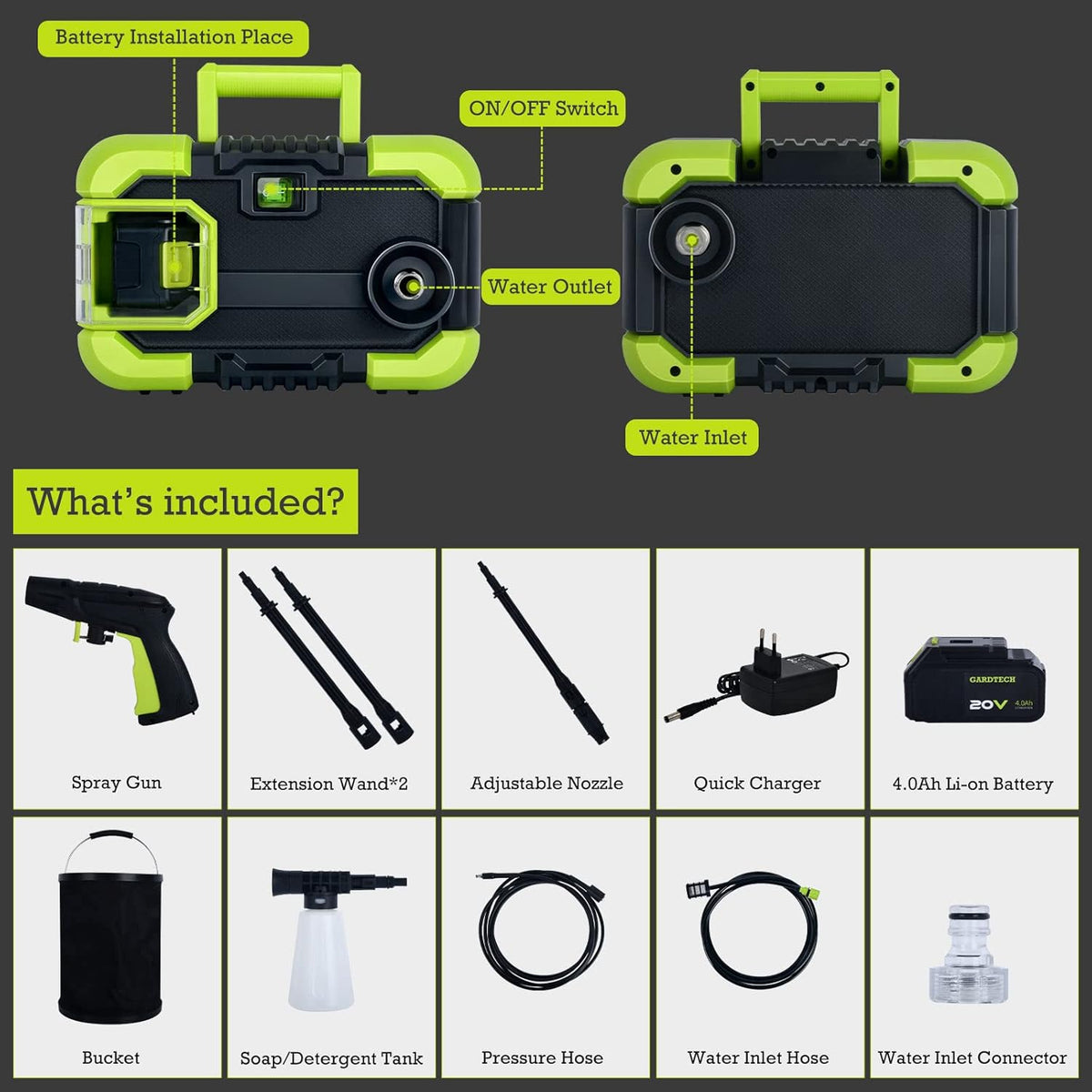 Cordless High Pressure Washer with 4.0A Li-on Battery I463026