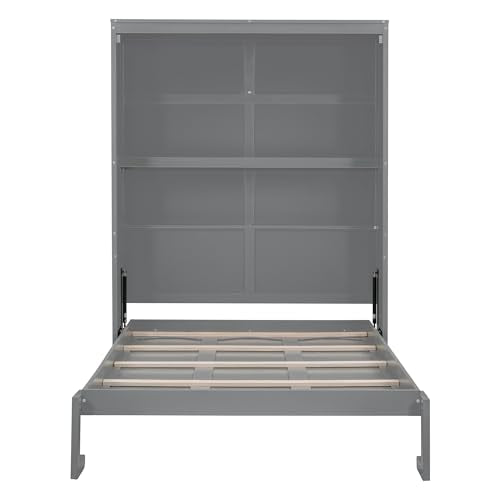 White Full Size Murphy Bed with 2 Tier Shelves M490340