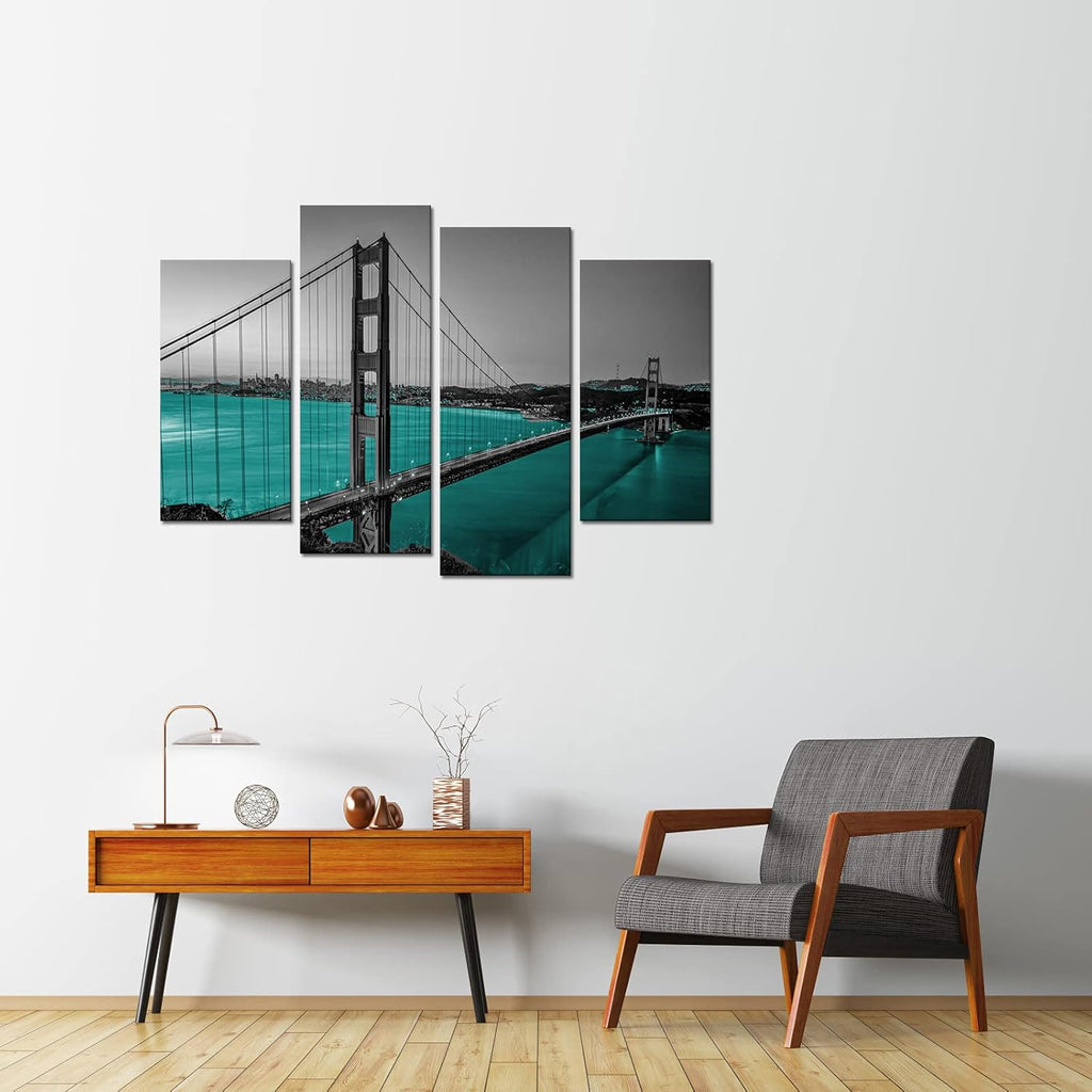 Black White Teal Golden Gate Bridge Canvas Wall Art M5276