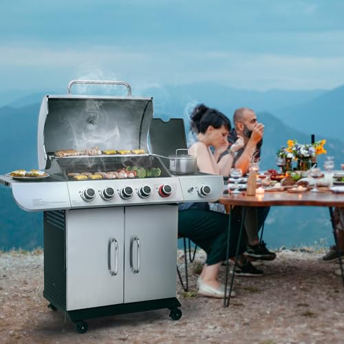 5 Burner Propane Gas Grill with Side Burner & Sear Burner, Stainless Steel K244