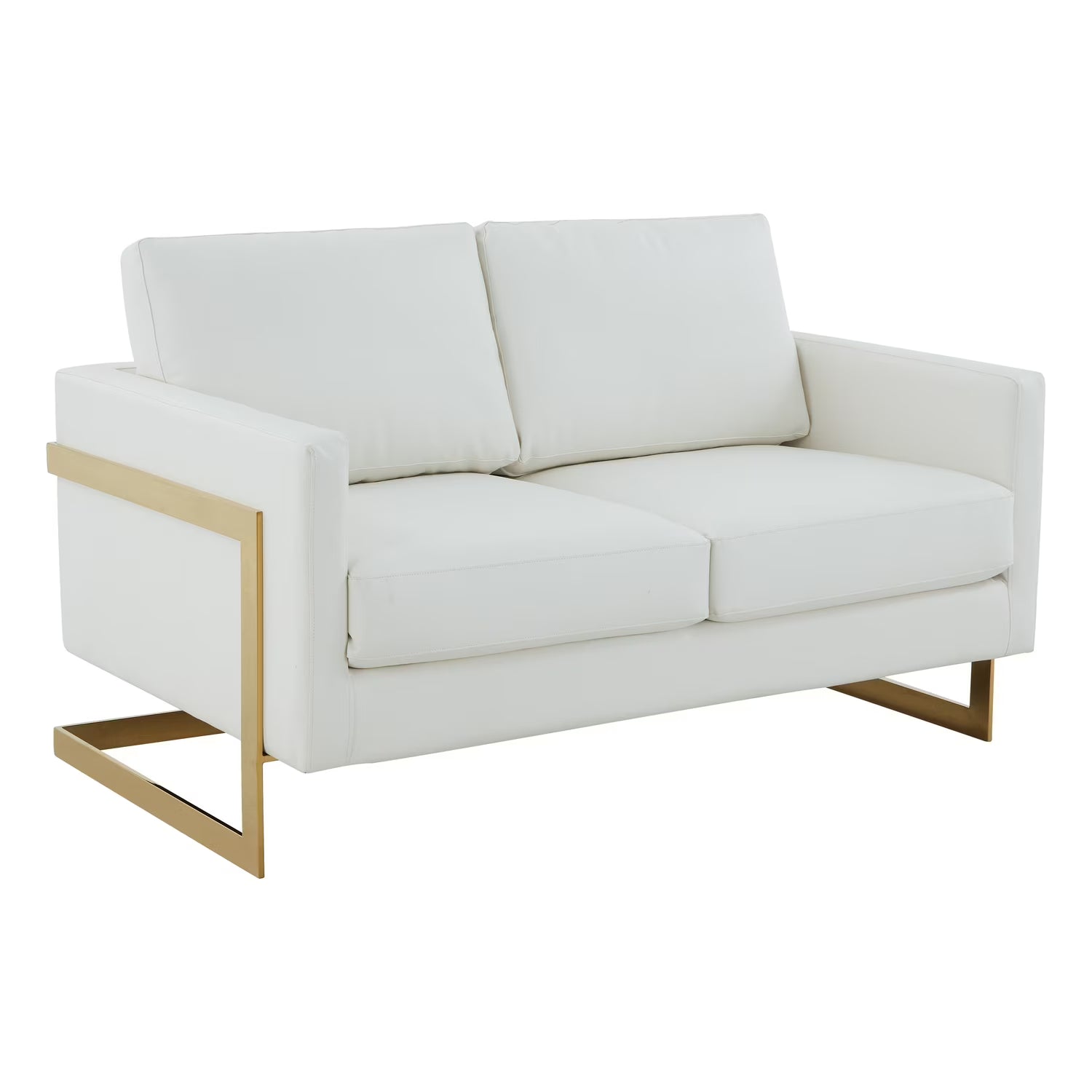 Modern Mid-Century Upholstered Leather Loveseat with Gold Frame Y6298
