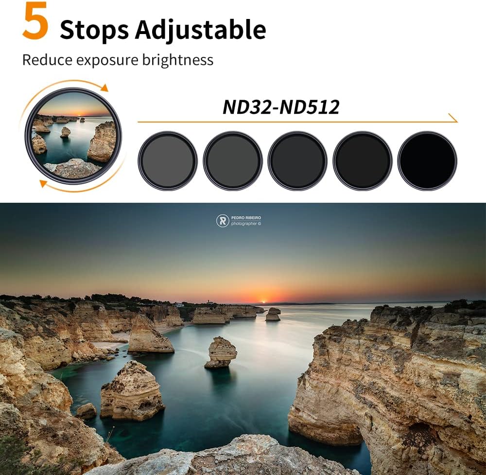 82mm Variable ND Filter ND32-ND512 Neutral Density Lens Filter with Multi-Layer Coatings O2973