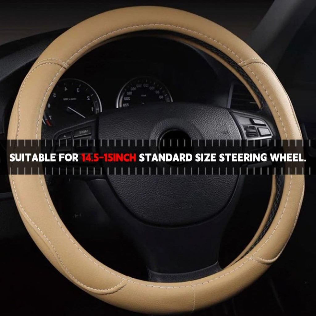 Beige 14.5-15 Inch Leather Steering Wheel Cover B262440