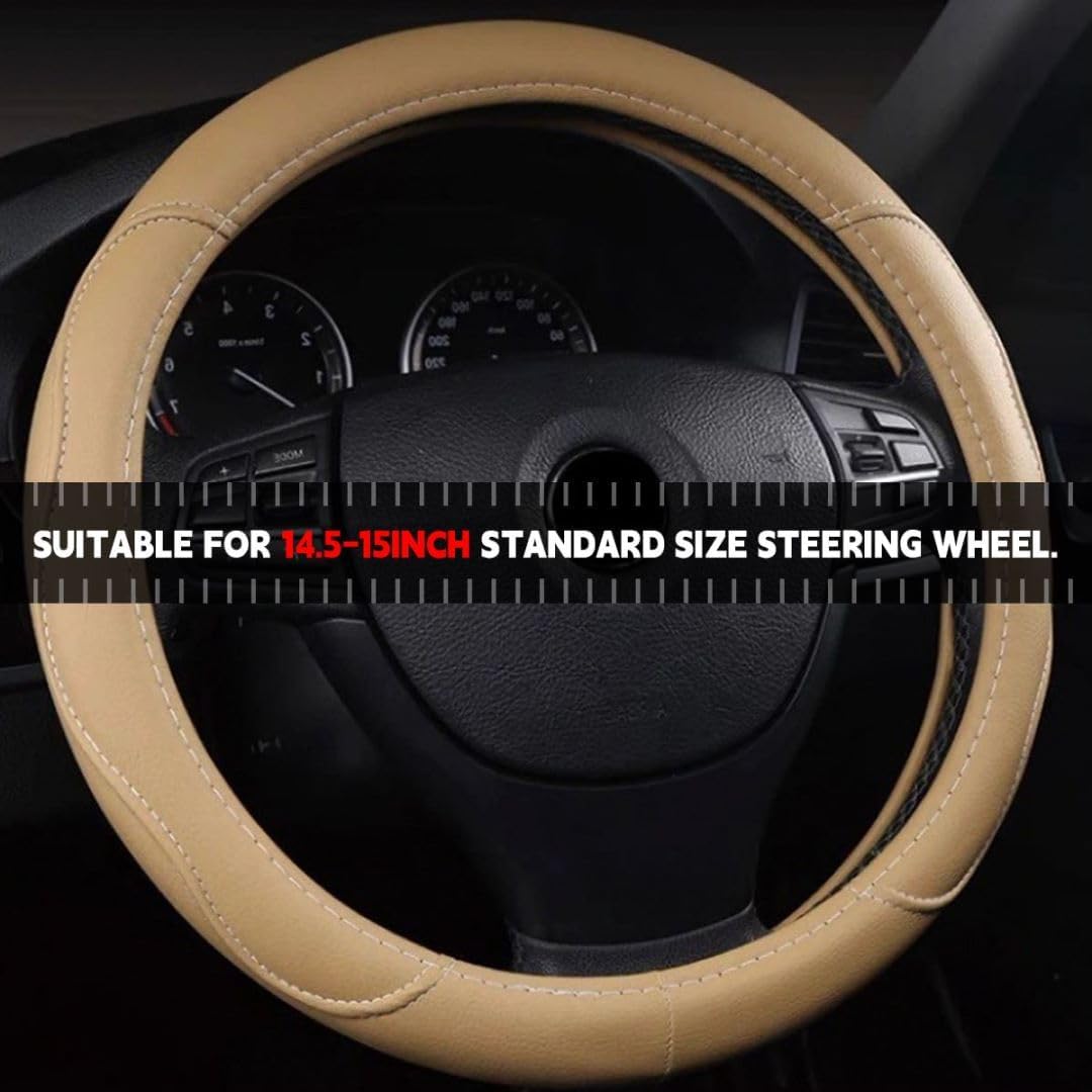 Beige 14.5-15 Inch Leather Steering Wheel Cover B262440