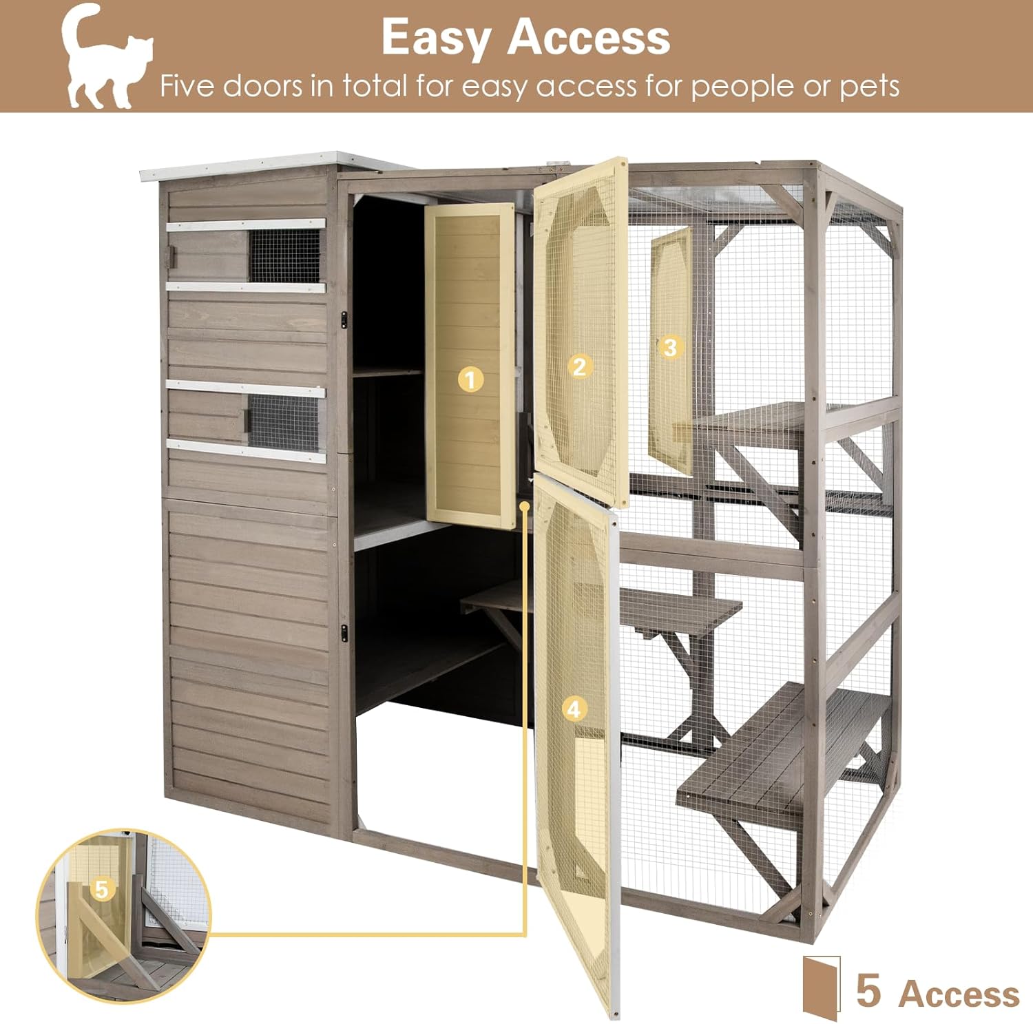 Outdoor Cat Enclosure with Waterproof Roof and Pull-Out Tray J614