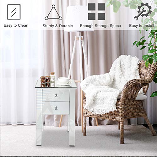 Mirrored Nightstand with 3 Drawers Y853