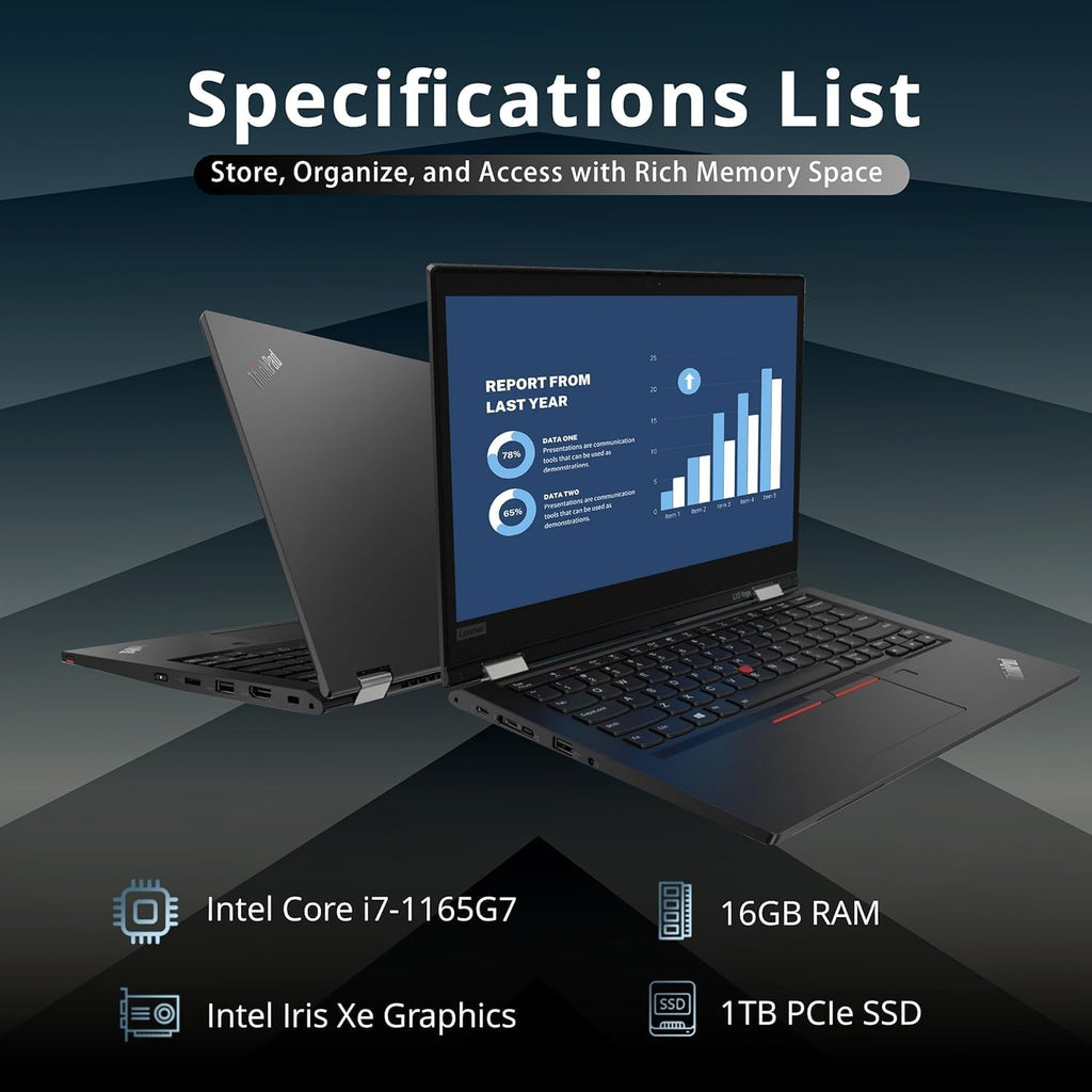 13.3" FHD Touchscreen 2-in-1 Laptop with 11th Gen Intel Core i7, 16GB RAM, 1TB SSD, Windows 11 Pro, Black N145