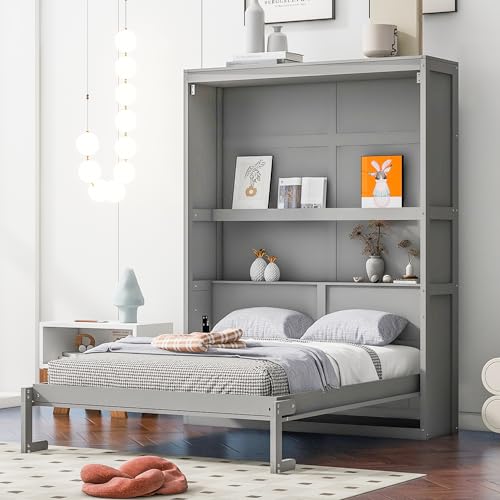 White Full Size Murphy Bed with 2 Tier Shelves M490340