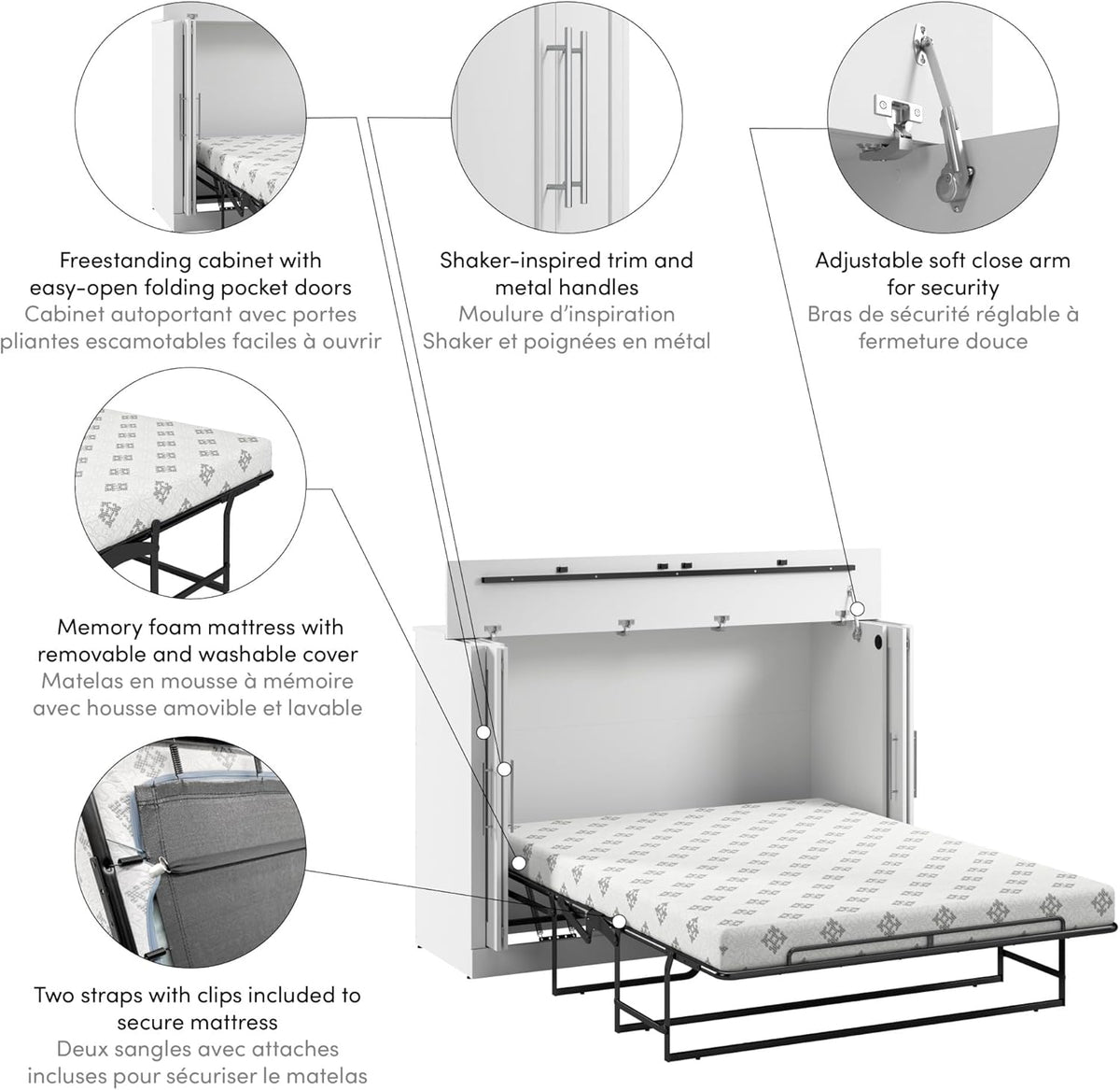 White Full Murphy Cabinet Bed with Mattress A487905
