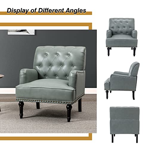 Faux Leather Accent Chair with Button-Tufted Back and Wood Legs V65385