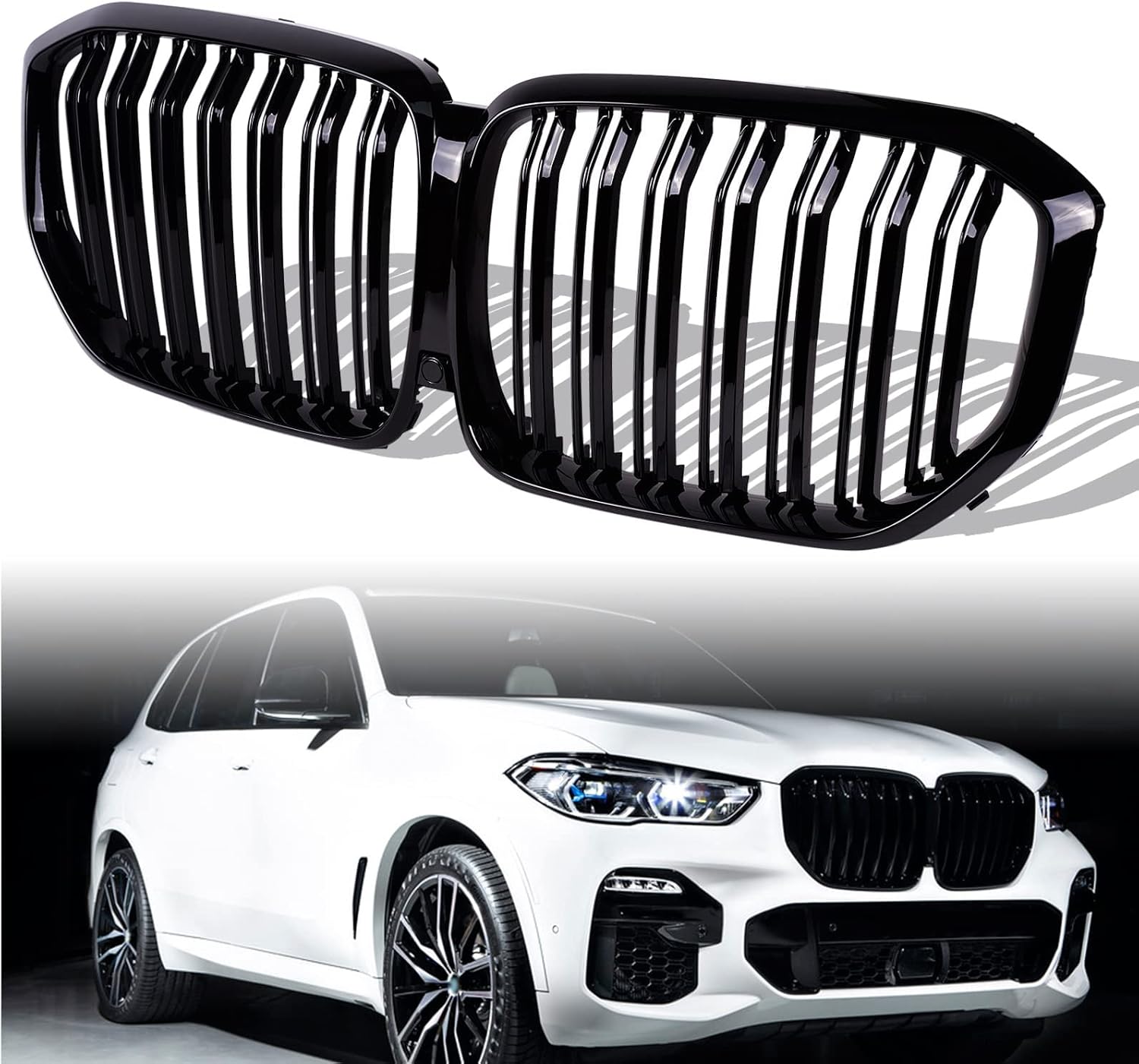 Glossy Black Double Line Front Bumper Grill C616