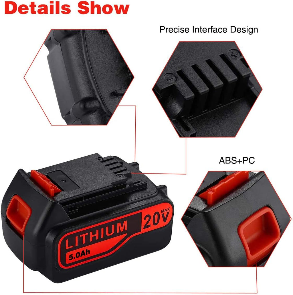 2Pack 5.0Ah 20V Lithium Replacement Battery for Black and Decker 20V P622124