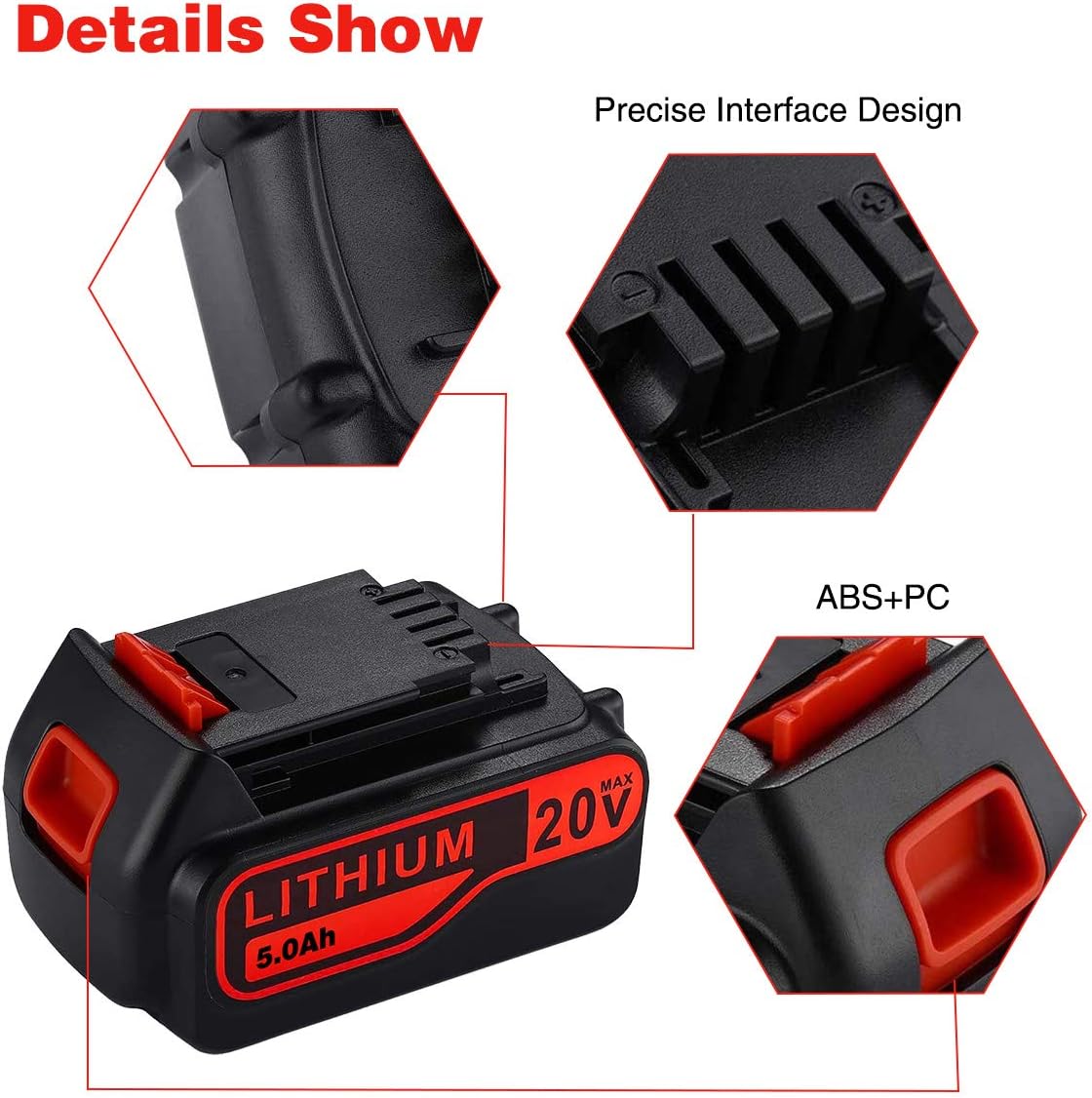 2Pack 5.0Ah 20V Lithium Replacement Battery for Black and Decker 20V P622124