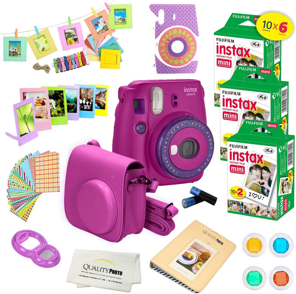 Purple Instant Camera with 60 Pack Instant Films and 14 Pc Deluxe Bundle T6187