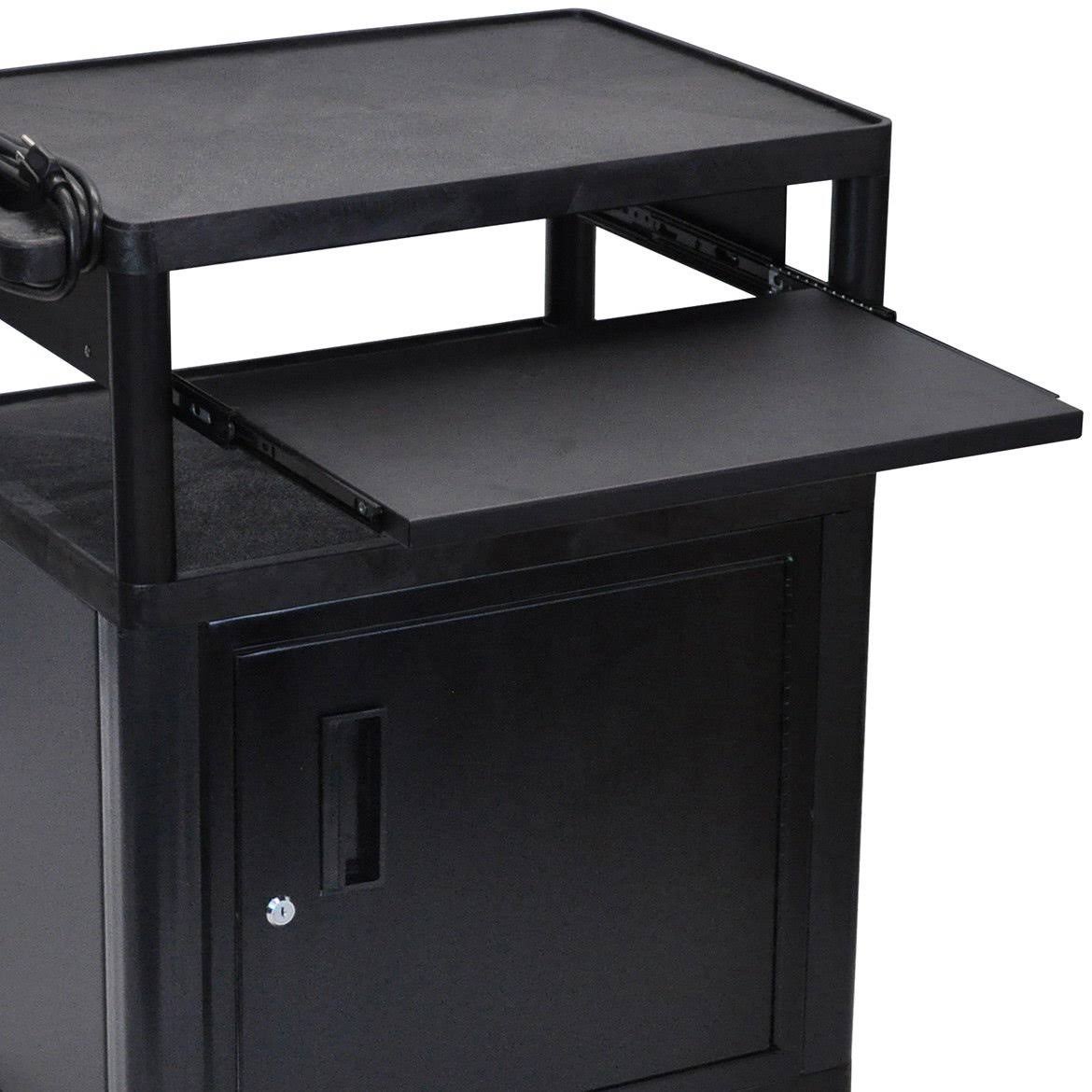 Black 3 Shelf Presentation Cart with Cabinet T293203