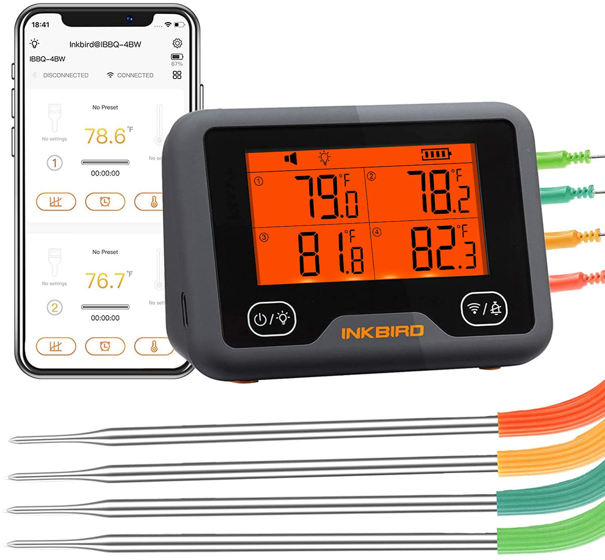 WiFi Grill Meat Thermometer with 4 Colored Probes P133915