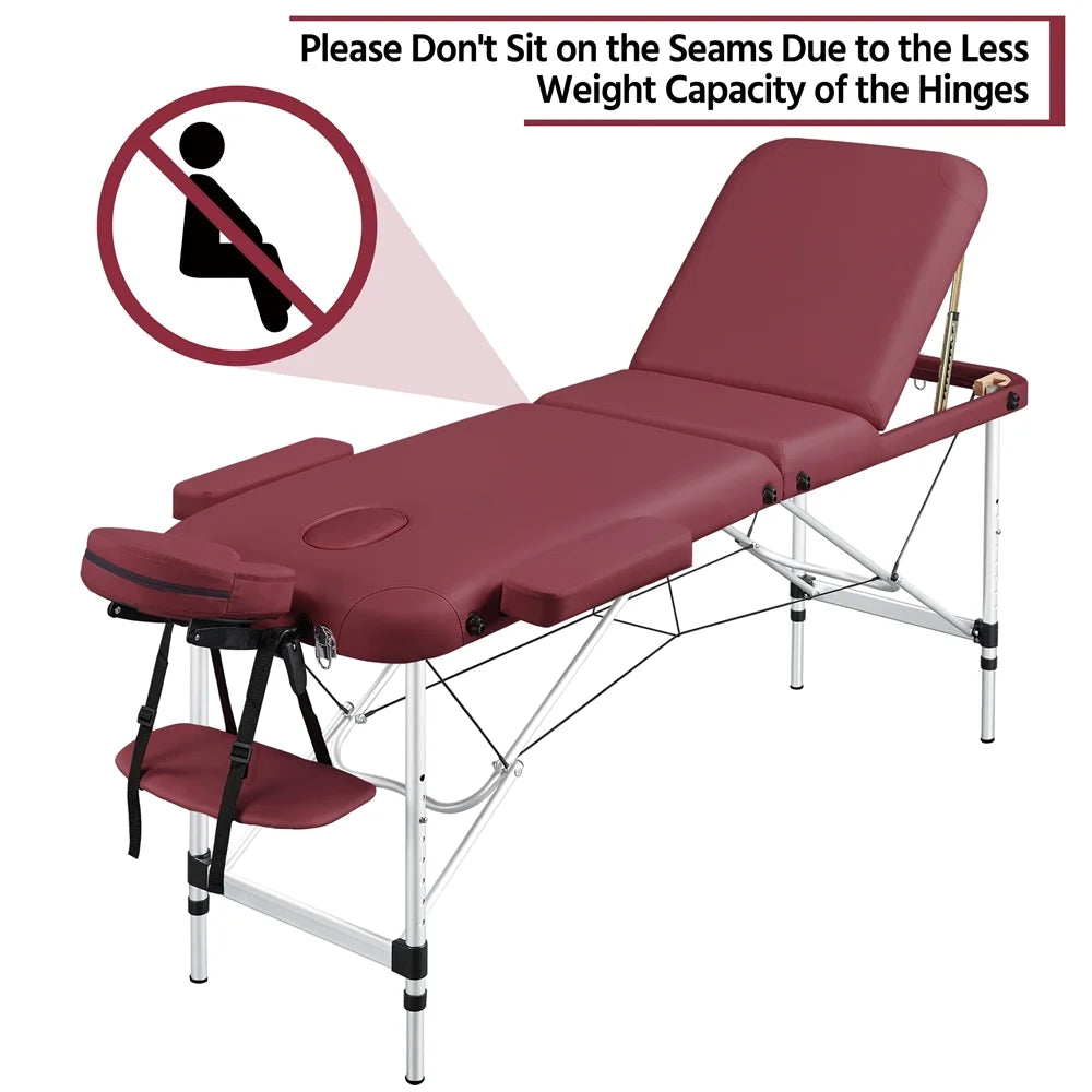 Burgundy Portable Massage Table with Backrest W77358