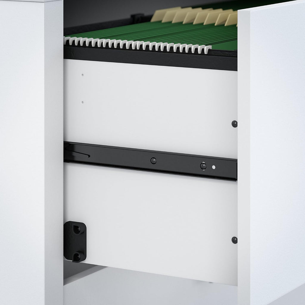 Pure White L Shaped Desk with Mobile File Cabinet H5385