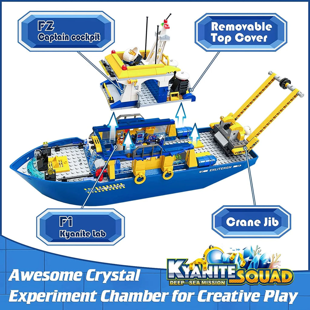 Ocean Exploration Ship Building Kit with Submarine and Helicopter, 753 Pieces V452