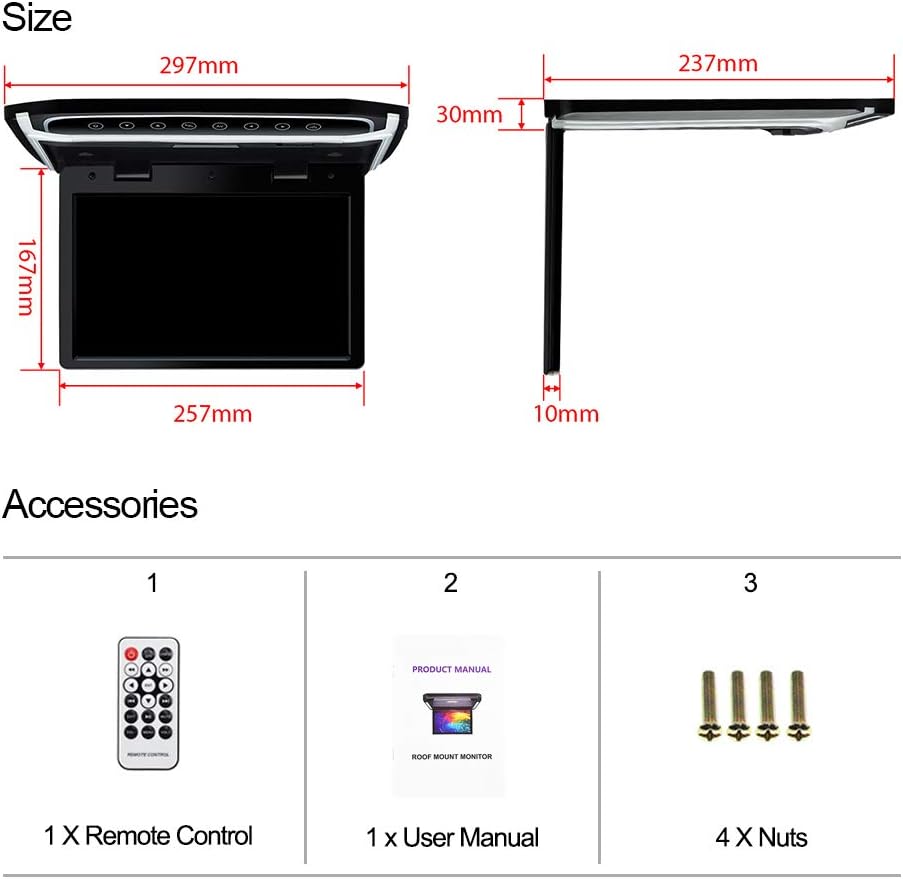 10.1 inch Car Overhead Monitor with HDMI IR FM USB SD G66609