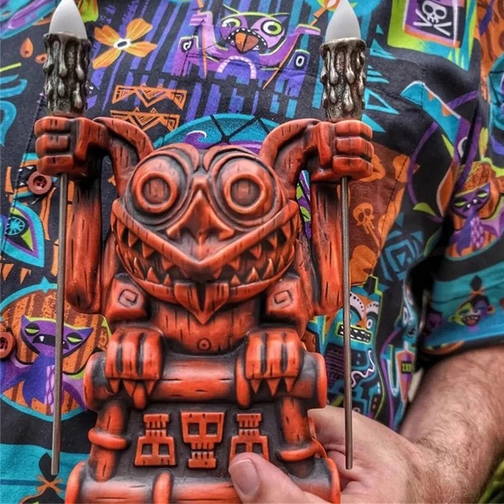 Hawaii Totem Tiki Figure Statue Torch Luminous Water Cup E4701
